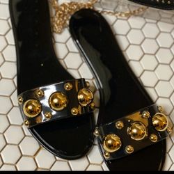 Large Gold Studded Flats- Size 7