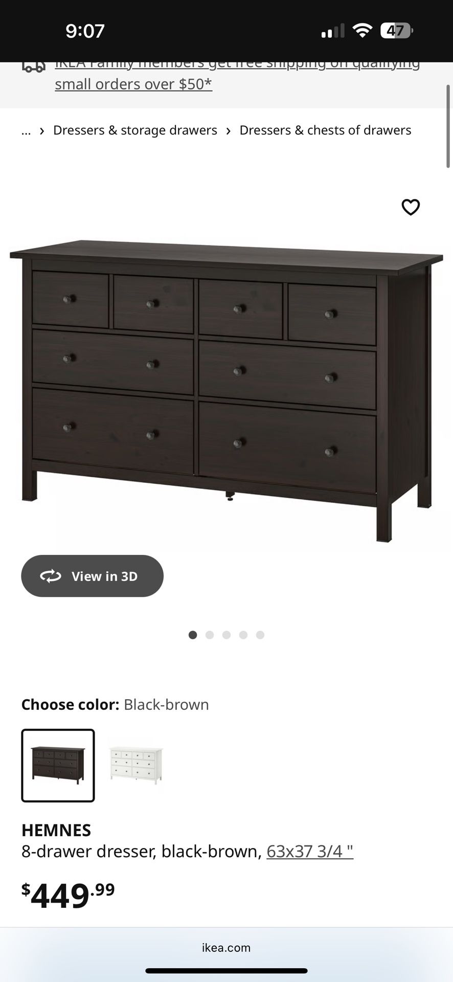 HEMNES 8 Draw Dresser Black Brown IKEA