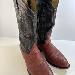 Tony Lama Mens 8.5 EE Wide Western Cowboy Boots Black Red Textured Leather 6491
