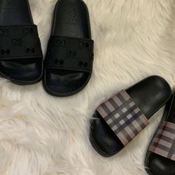 KIDS BURBERRY AND GUCCI SLIDES