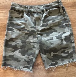 Camo Denim Cut-Off Shorts