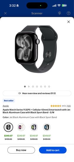 Apple Watch Series 11 [GPS +Cellular 42mm] Jet Black Aluminum Case with Black Sport Band