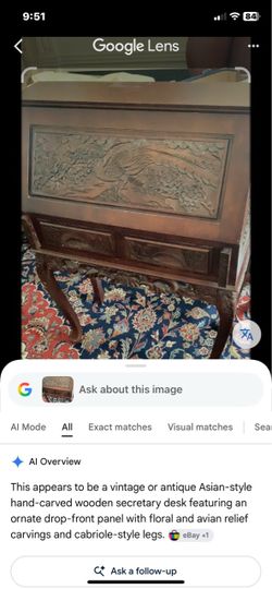 Antique Asian Hand-Carved Wooden Secretary Desk