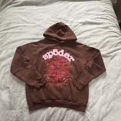 SP5DER BROWN AND PINK PUFF PRINT HOODIE