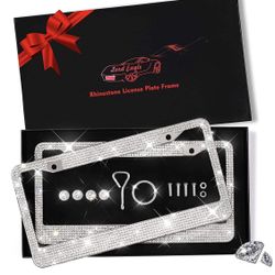 Lord Eagle License Plate Frame, 2 Pack Rhinestone License Plate Frames with GiftBox and 7 Shiny Crystal Rows,Over 1050 pcs 14 Facets SS16 Finest Handc
