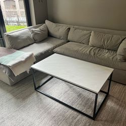 Modern Coffee Table (White Marble Look + Black Frame)