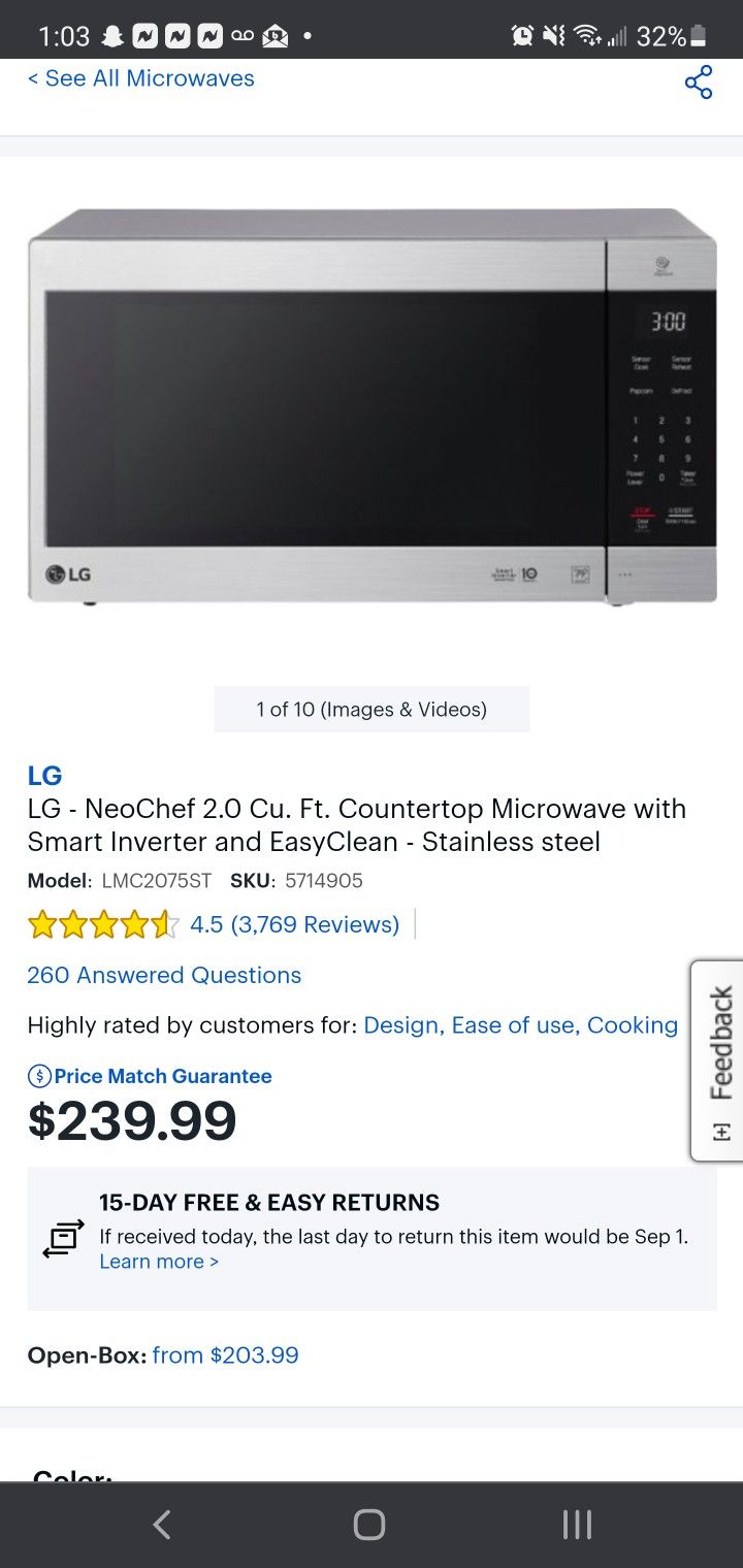 LG - NeoChef 2.0 Cu. Ft. Countertop Microwave with Smart Inverter and EasyClean - Stainless steel