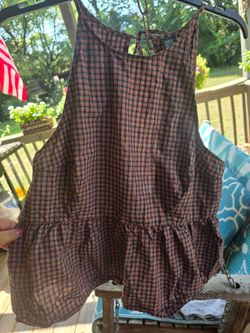 Brown Plaid Sleeveless Peplum Top