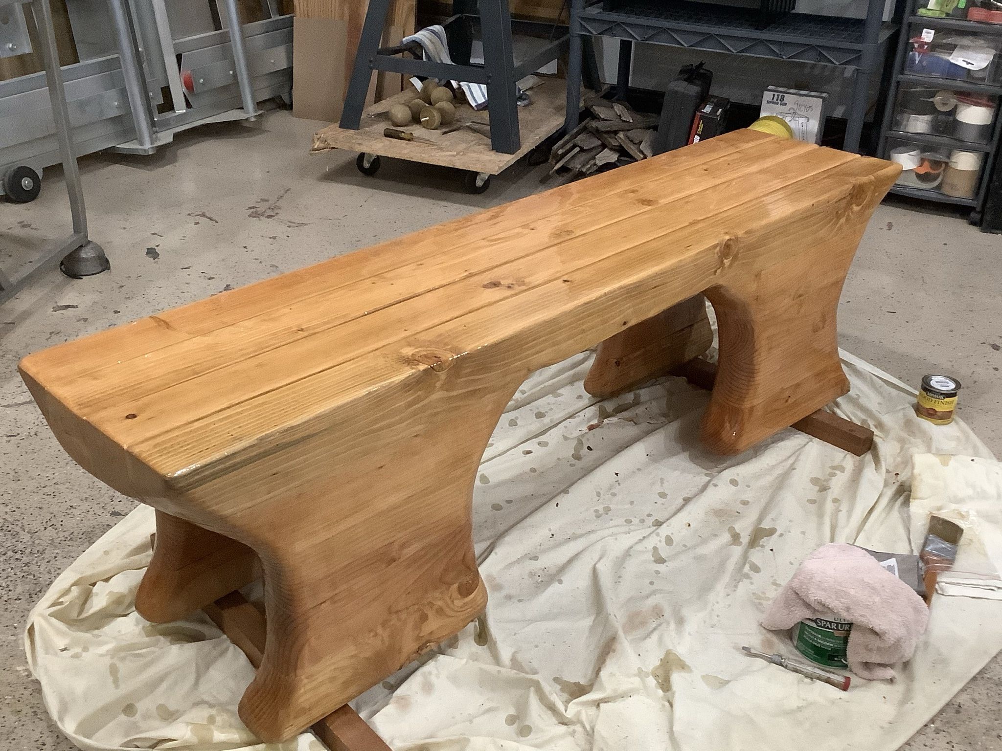 Hand Carved Wood Bench.  