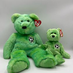 Vintage Retired Kicks Beanie Baby Green Soccer Adult And Kid Set Of Two 