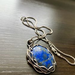 Lapis Lazuli Beautifully Accented- Handmade Sterling Silver Pendant Necklace  