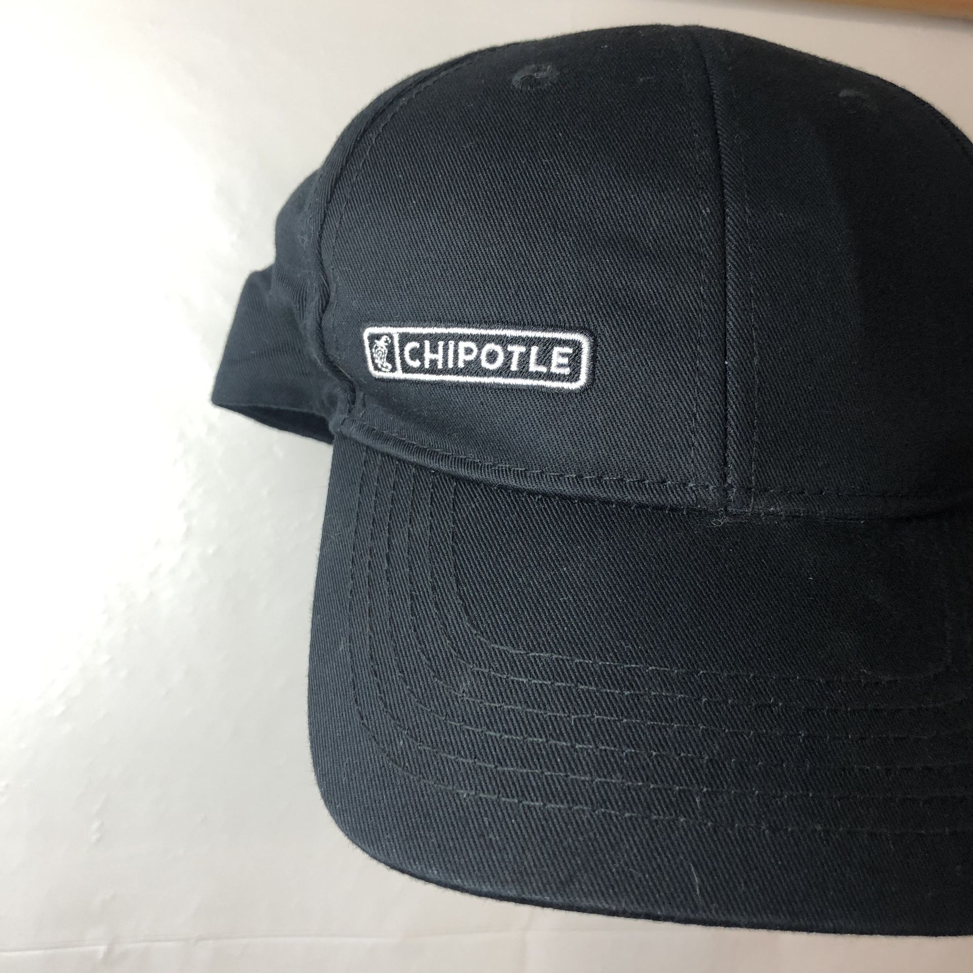 Chipotle Crew Employee Uniform Adjustable Black Cap-For Ponytail/Bun Open-Back
