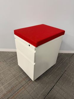 White BF Mobile Pedestal with Red Cushion