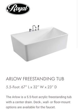 Freestanding Tub (Royal Bath) ARLOW 5.5-Foot: 67” L x 32” W x 23” D
