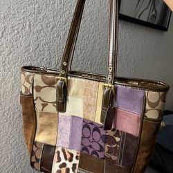 Coach Y2K Patchwork Tote – Leather/Suede Purple Leopard (Style 9499)