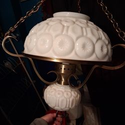 Vintage 1940s 1950s Milk Glass Hanging Lamp 