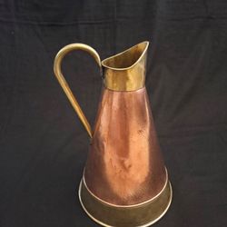 Vtg Copoer & Brass Pitcher/Jug 12.75"x8"  Handcrafted In Turkey For Jatex