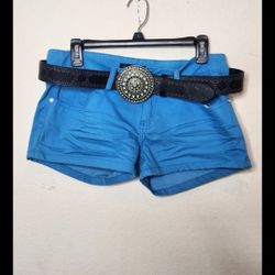 Size 9 Crystal Vogue Shorts And Large Genuine Leather Belt With Belt Buckle