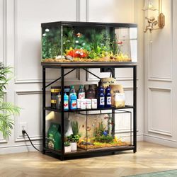 Fish Tank Stand 10-37 Gal, Aquarium Stand with Adjustable Shelf w/ 1000LB Load Capacity, Multipurpose Metal Reptile Tank Stand w/ Double Storage Desig