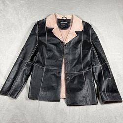 Niko Leather Coat Women’s Size M black Pink Lined Jacket Y2K Vintage