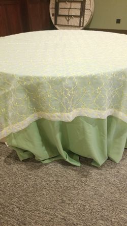 Celadon 120 round table cover and 90inch square top