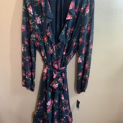 Nine West Red Rose Wrap Dress with Tie Waist 14 - NWT