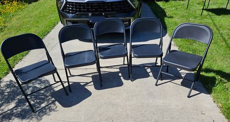 Card table, 6-ft folding table, 5 folding chairs