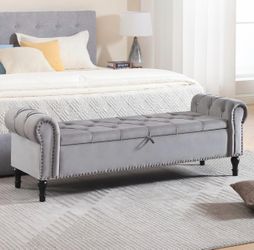 67 Inch Upholstered Tufted Ottoman Bench with Arms