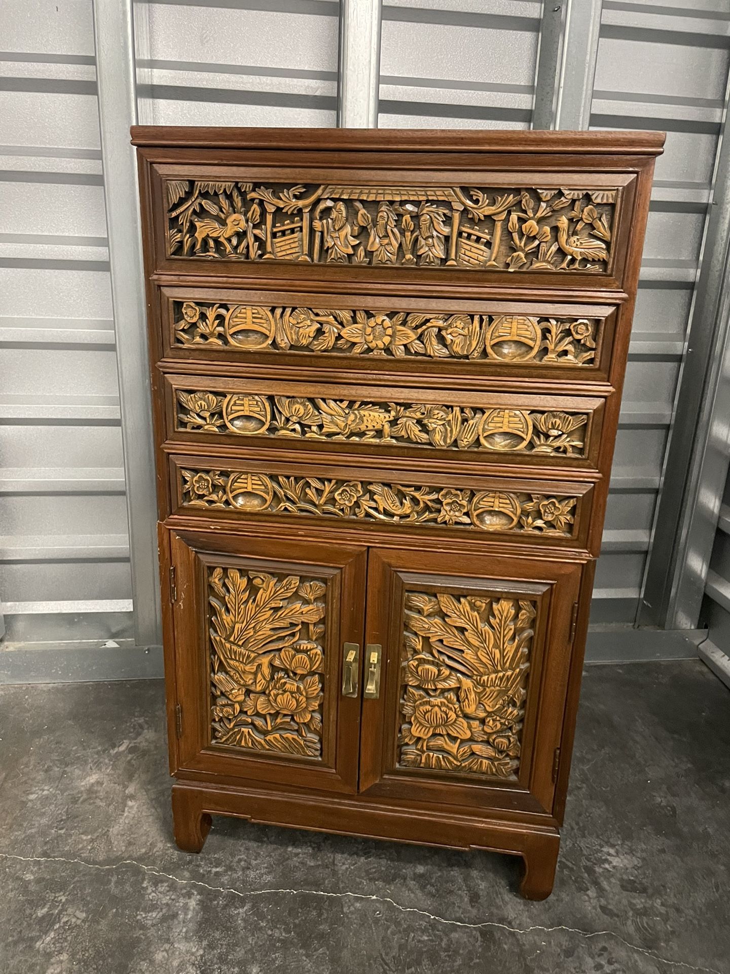 Vintage Oriental Carved Silverware Chest