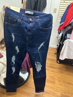 New/Prestige Denim Women's Distressed Skinny Jeans Dark Wash Blue 5- Pocket Size 7