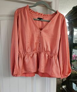 J.Crew Coral Ruffled Peplum Blouse Size 14