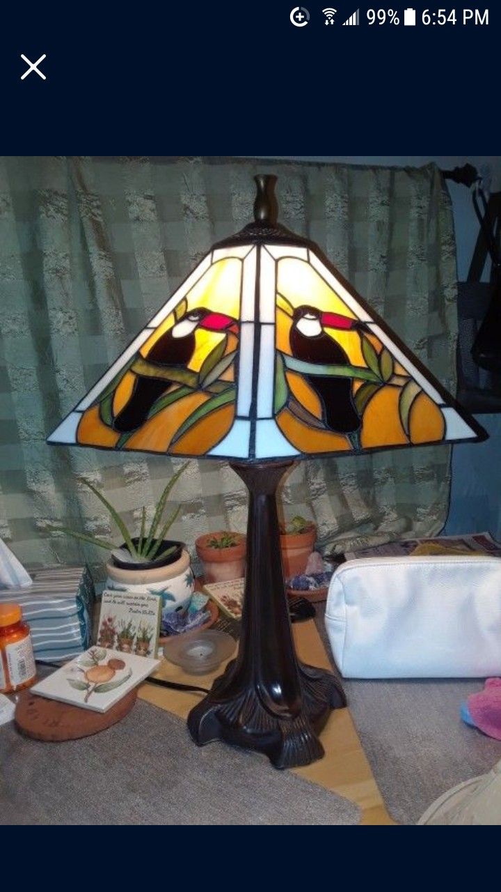 Tropical Toucan Stained Glass Lamp 