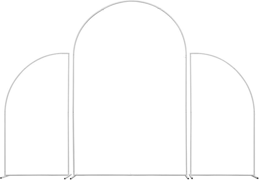 Wedding Arch Backdrop Stand 3PCS Metal Wedding Arch Backdrop Stand, Gold/White Fan-Shaped Stand for Wedding Ceremony Party Decoration(White)