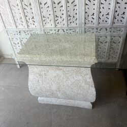 Greco Roman Style Plaster Console Table With Glass Top