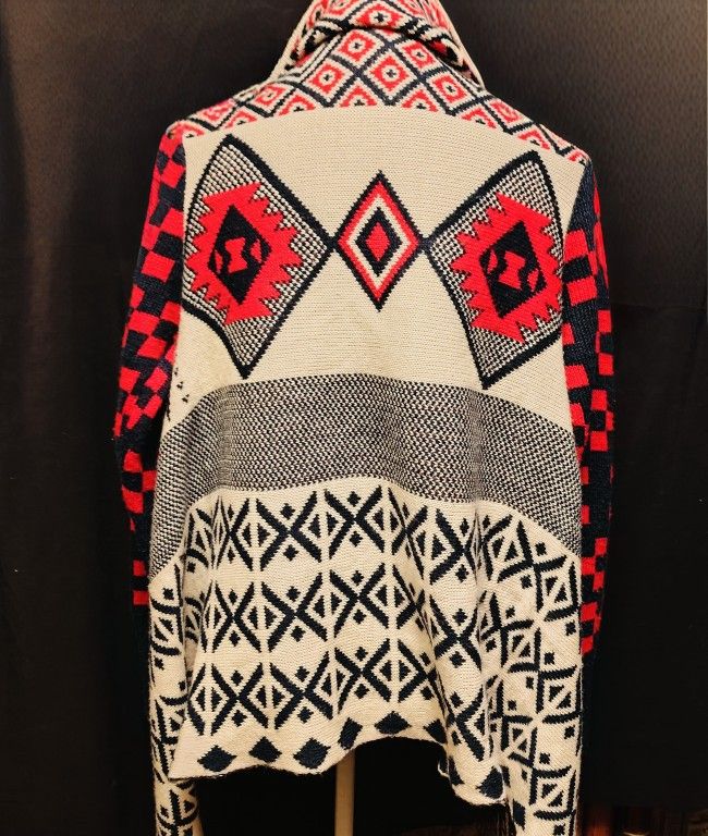 Vintage Tribal Pattern Knit Open Cardigan Sz S