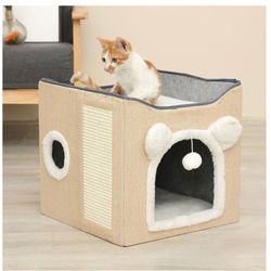 Cat Beds for Indoor Cats, Foldable Double Cat Cave Tent, Portable Large Cat House