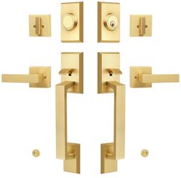 Brushed Gold Double Front Door Lock Set, Keyed Entry Front Door Handleset