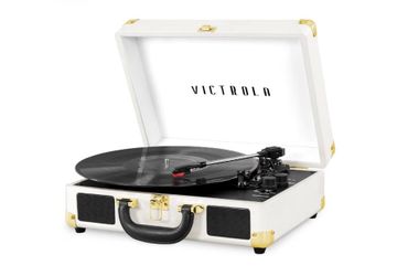 Victrola Journey Bluetooth Portable Suitcase Record Player – with Built-in Speakers, 3 Speed Vinyl Record Player, RCA Out, Headphone Jack (White)