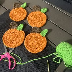 Crocheted, Pumpkin Coasters
