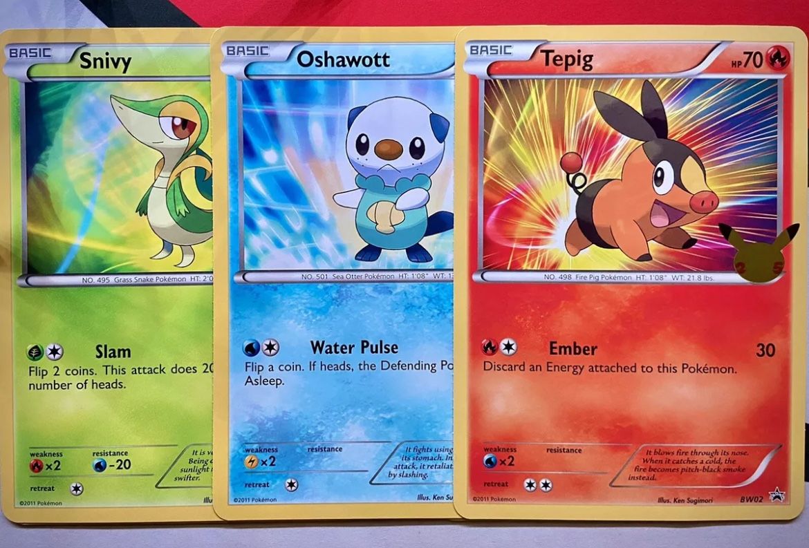 Pokémon First Partner JUMBO x3 Unova Starters Snivy Oshawott Tepig 3x NM