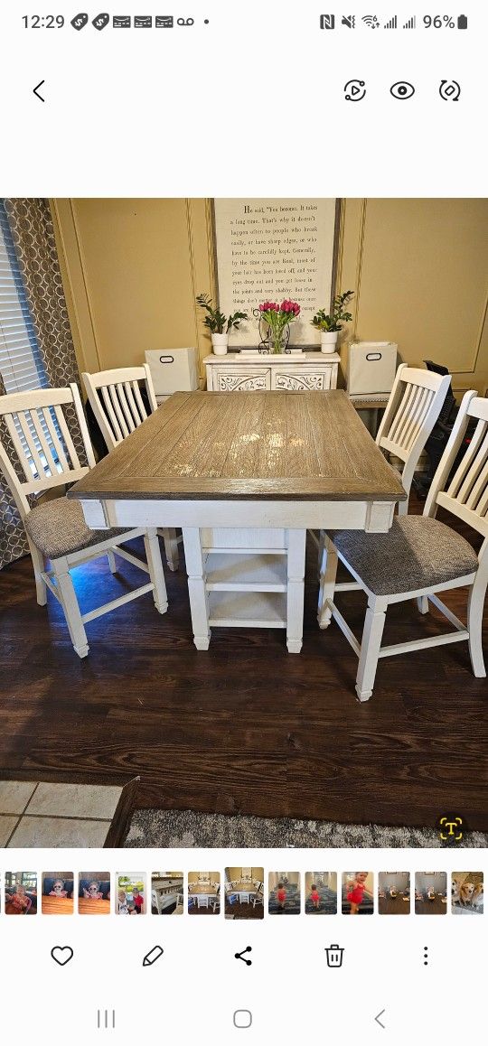 Bar Top Table W/ Shelves And Wine Storage 4 Chairs