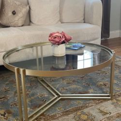 New Luxury Chic Modern Gold Glass and Metal Coffee Tabl