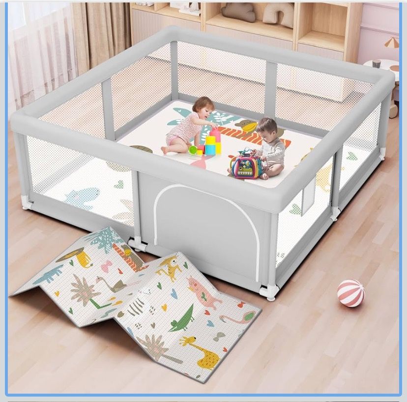 Baby Playpen with Mat 50x50 Inch, Play Pen for Babies and Toddlers with Gate,