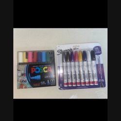Lot Of Two - 8 Pack Of Posca Paint Markers And 8 Pack Of Sharpie Paint Pens  for Sale in Santa Ana, CA - OfferUp
