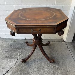 Antique English Regency Mahogany & Leather top side table / end table