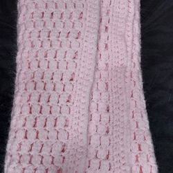 Pink Handmade Crocheted Baby Crib Stroller Blanket Afghan