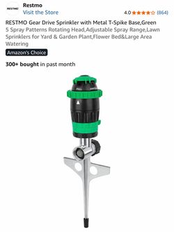 Gear Drive Sprinkler with Metal T-Spike Base,Green 5 Spray Patterns Rotating Head,Adjustable Spray Range,Lawn Sprinklers for Yard & Garden Plant,Flowe