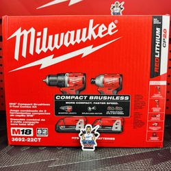 Milwaukee M18 18V Lithium-Ion Brushless Cordless Compact Drill/Impact Combo Kit (2-Tool) w/(2) 2.0 Ah Batteries, Charger & Bag