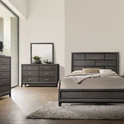  Brand New Gray 4pc Queen Size Bedroom Set 