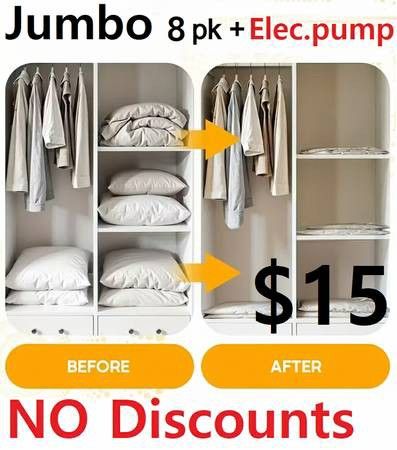 (New) Jumbo Vacuum Bags for Bedding/Clothes - 8pcs + Electric Pump